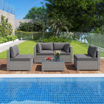 5 PCS Outdoor Patio Sectional Sofa Couch PE Rattan Conversation Set -  Ebern Designs, 32CBE67375A04BE58798EFFB8BA2430F