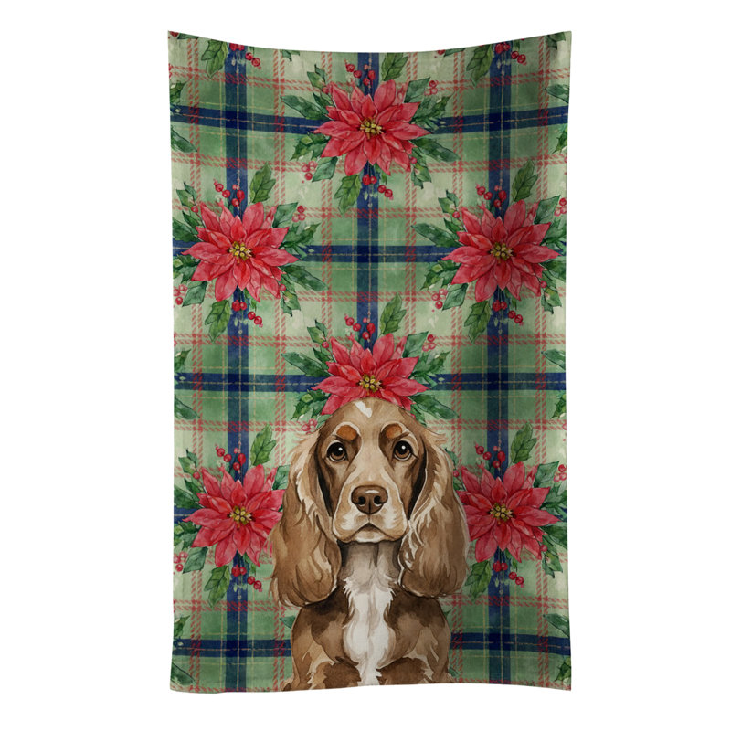 Chocolate Cocker Spaniel Christmas PoinsettIas Kitchen Towel, Chocolate Cocker Spaniel