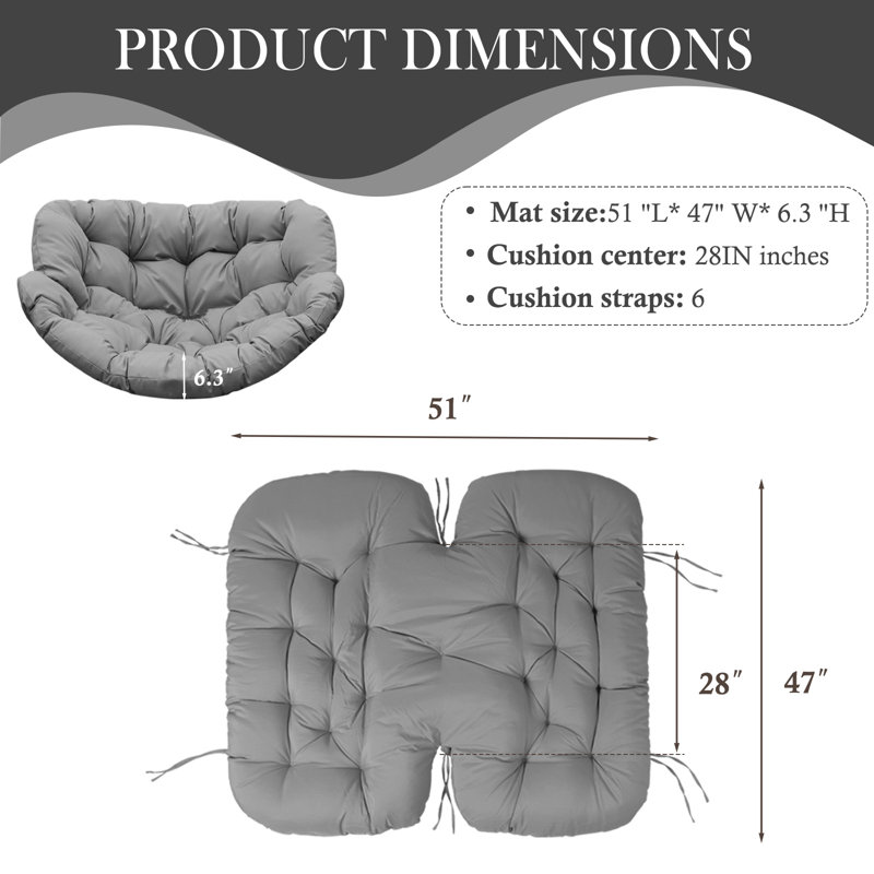 6" Thick Rocking Chair Cushion With Ties, Waterproof & Fade-resistant Papasan Seat Pad For Patio, Porch & Indoor Use