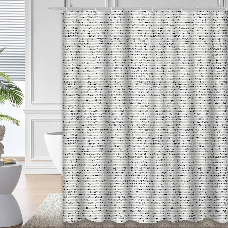 Rideau de douche sans couture à rayures abstraites et blanches avec 12 crochets, L 72 po x l 78 po