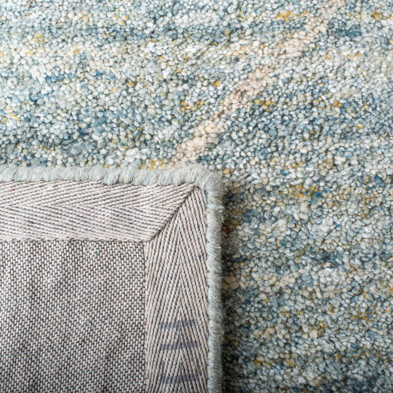 Tapis bleu clair en laine touffeté à la main Moniz, Rectangle 8 pi x 10 pi