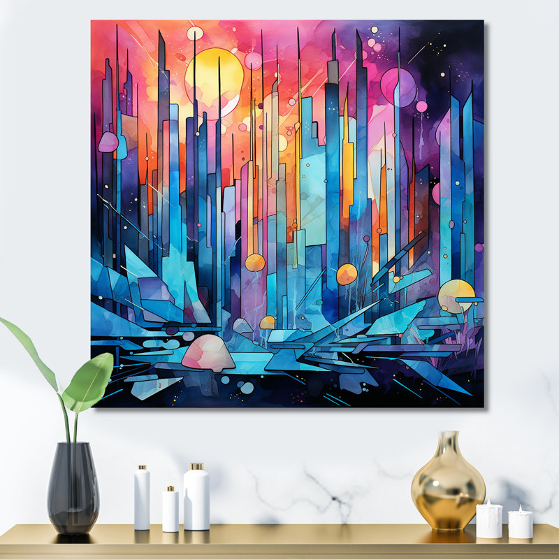 Midnight Cityscape Spectrum 3 - art mural paysage urbain, Toile tendue, H 36 po x l 36 po x P 1,5 po