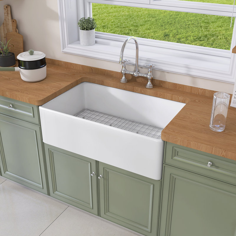 Luxe Fireclay 33 in. Black Farmhouse Sink Apron Front Farm Sink Single Bowl Kitchen Sink with Accessory Kit