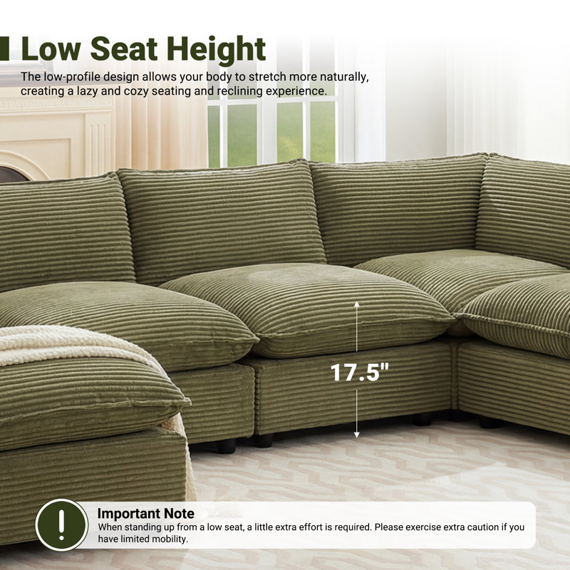 Heffernan 138.29” W Oversized 8-Seater Composable Modular Sofa, 33.10" H x 138.29 x 68.9" D, Green Corduroy