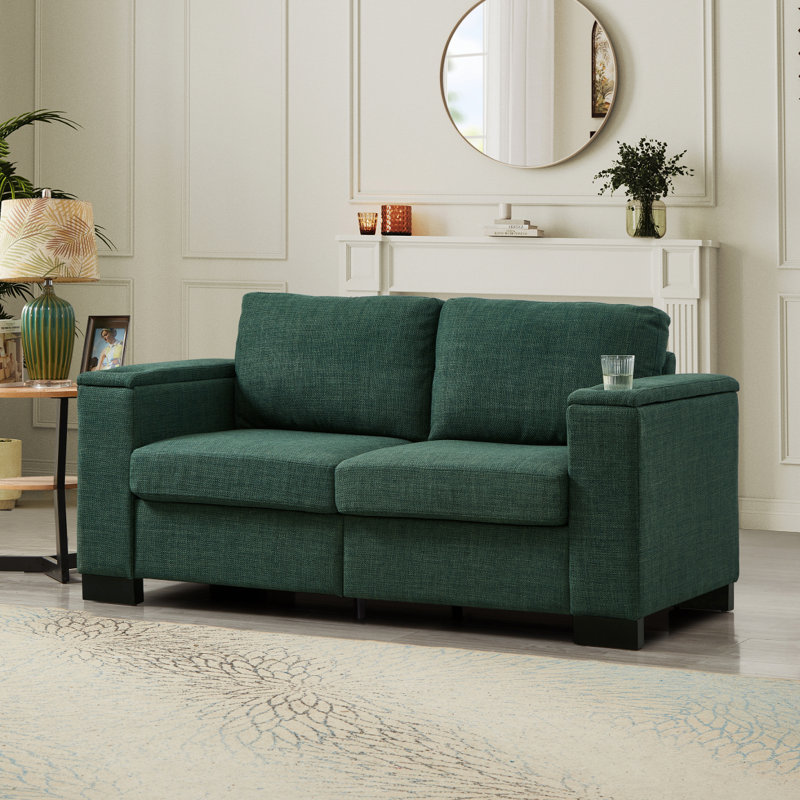 Causeuse de salon de style moderne en tissu 67,7 po, canapé à accoudoirs carrés avec porte-gobelet, canapé de rangement, polyester rembourré.