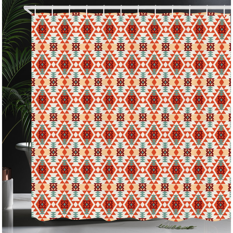 East Urban Home Aztec Shower Curtain Rhombus Forms Triangles Multicolor, 70"H x 69"W