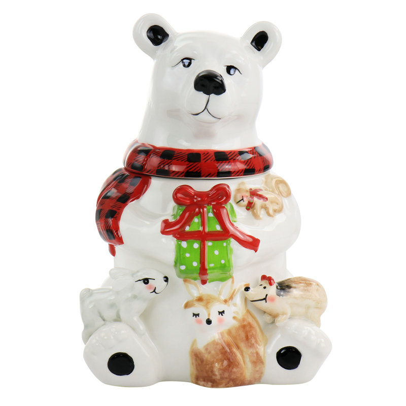 Gibson Home Polar Friend Durastone 8.5In  Holiday Cookie Jar In White And Multi