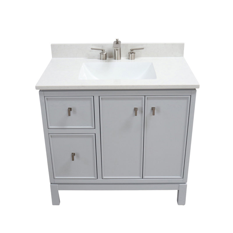 Meuble-lavabo simple avec plateau en quartz, Gris français, Nickel brossé