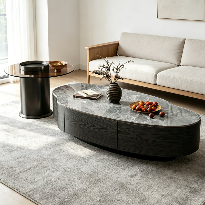 Amabilia, 13" H x 39.37" W x 19.68" D, White/Gray, Black/Black Oak