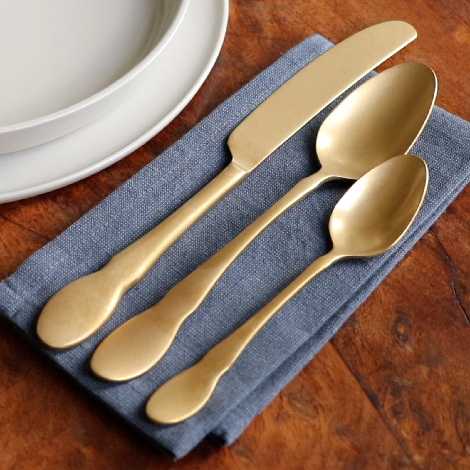Gold And Black Flatware Set - Service for 4, Birch Gold