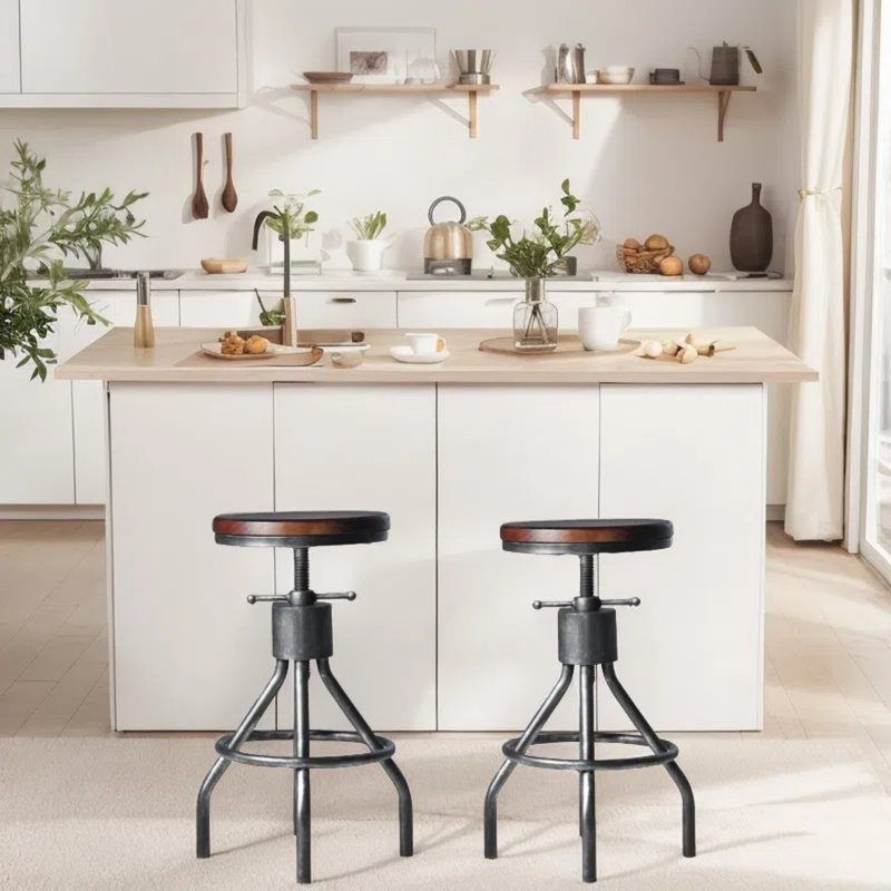 Swivel Counter Stool with Metal Frame, Dark Brown Seat/Silver Frame, 2