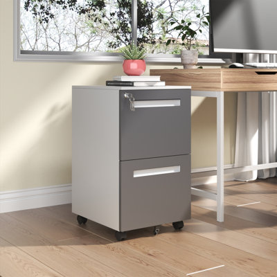 【2-drawer Mobile File Cabinet With Lock】– Fully Assembled All-steel Metal, 360° Wheels, 110lbs/drawer For A4/letter/legal Files, Home Office & Commercial Use