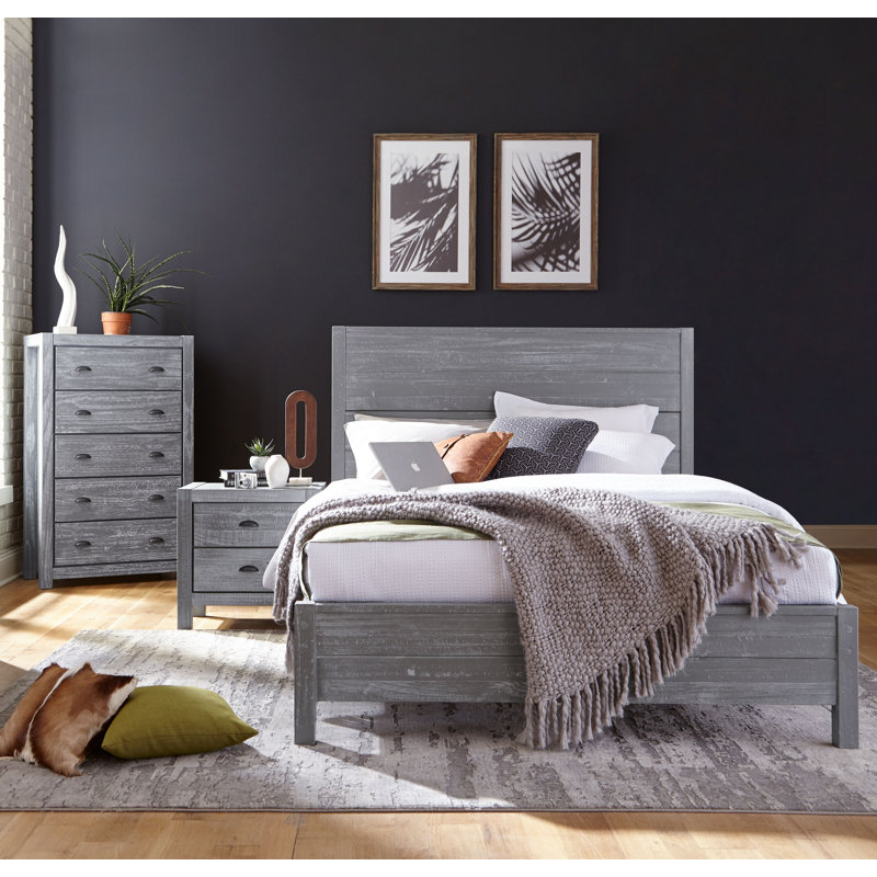 Montauk Bedroom Set, Rustic Gray, Twin, 2 Pcs: Bed, Nightstand