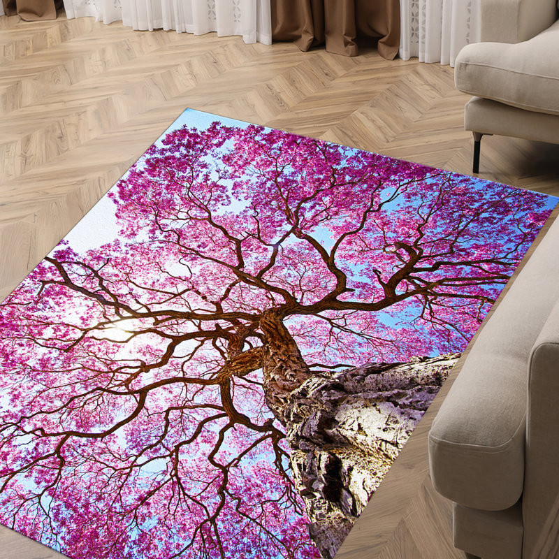 Floral-Motif Printed Rug with Soft Pile for Living Room or Bedroom Enhancement in Vibrant Color Palette