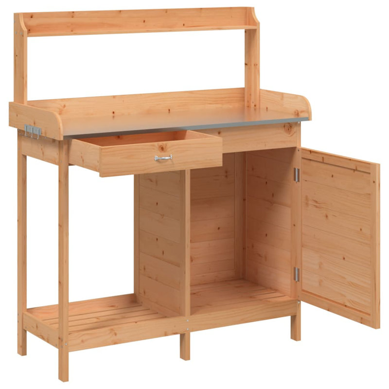 Wood Potting Bench, Brown/White/Pink