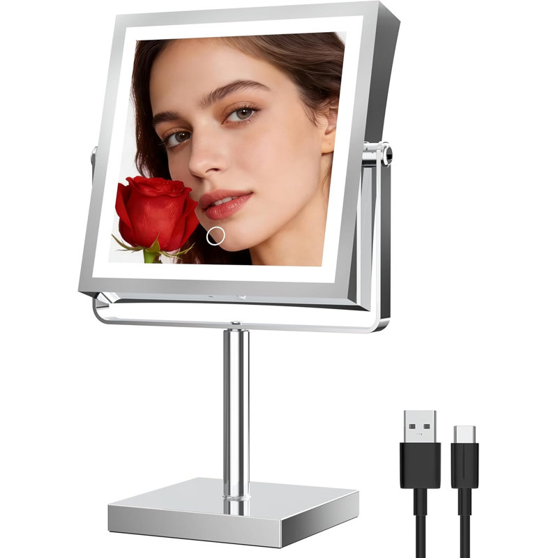 Miroir de maquillage mural avec lumières Ruacq, Chrome chrome