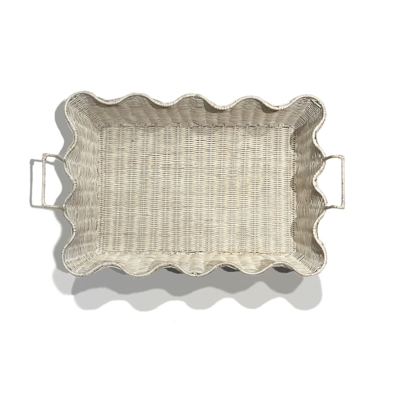 Rattan/Wicker Decorative Tray, 5" H x 23.75" W x 17" D, White Wash