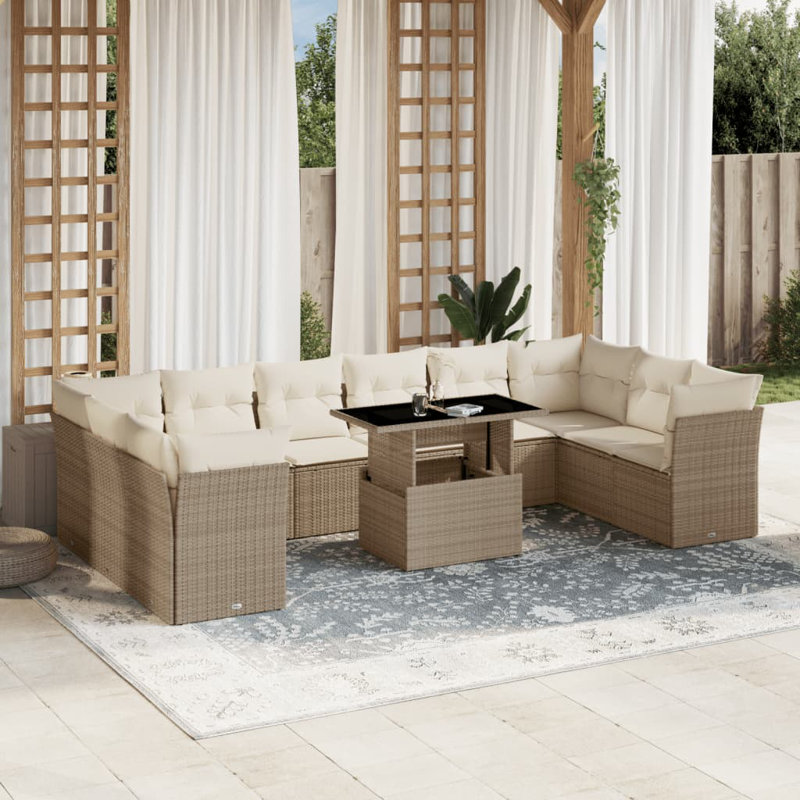 Grand canapé modulaire en rotin PE Vidaxl, Blanc, Beige