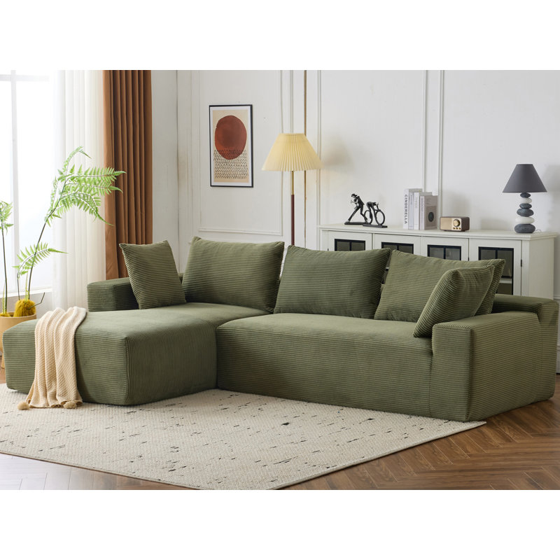 Canapé modulaire rembourré en L de 2 pièces 107,8 po Boneless, Velours côtelé vert
