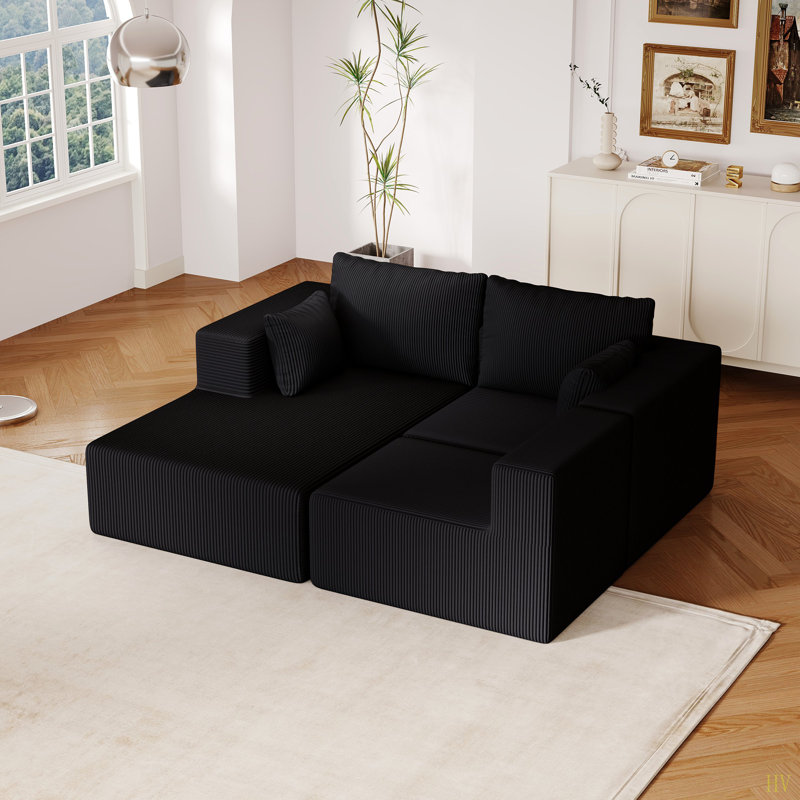 Canapé modulaire en mousse Boneless, Velours côtelé noir