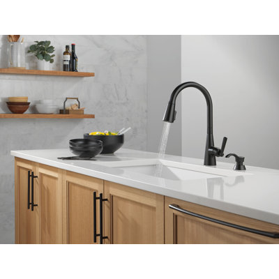 Robinet de cuisine noir mat Boyd avec douchette rétractable et distributeur de savon, robinet d'évier de cuisine monotrou moderne, poignée simple, noir mat