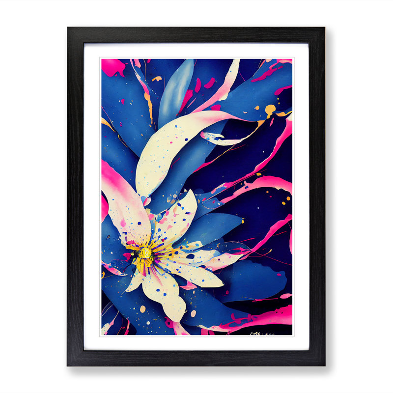 Bluebell Flower Splatter Vol.2 - Single Picture Frame Print, 64cm H x 46cm W x 2cm D, Walnut Framed