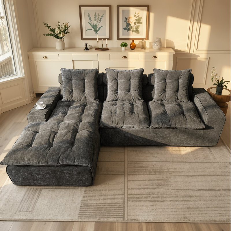 Canapé modulaire en chenille de L 106,30 po avec méridienne convertible en L et siège profond pour salon, blue, right
