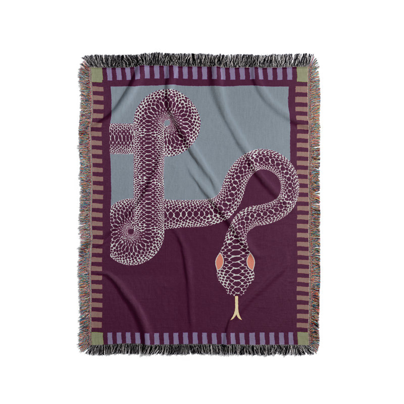 Jeté en mélange de coton Sami Snake, Mauve / bleu, L 60 po x l 50 po