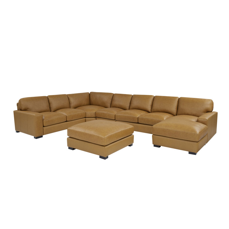 Gabriel 6 - Piece Genuine Leather Match Sectional, Caramel Tan Genuine Leather