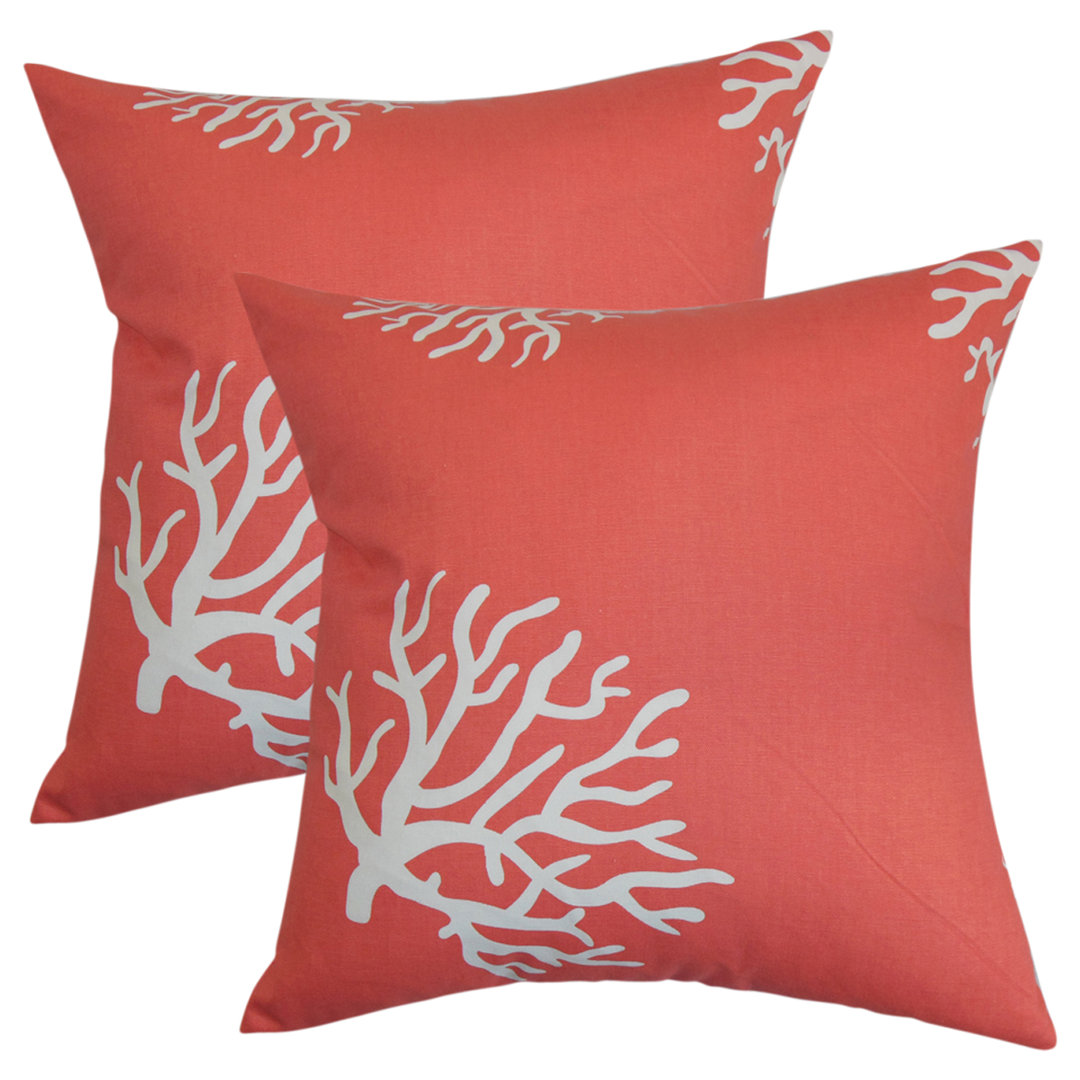  Coral Cotton Throw Pillow (Set of 2) The Pillow Collection