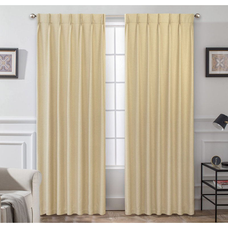 Kassia Pinch Pleated Faux Linen Textured Blackout Thermal Insulated Curtains, 52" W x 96" L, Beige