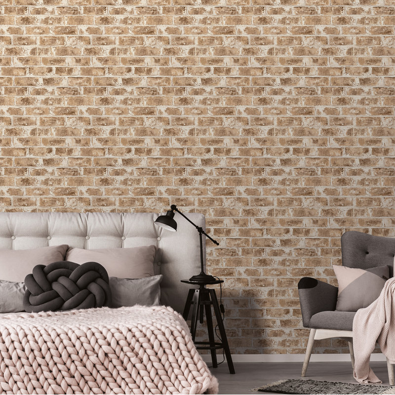 Warehouse Brick 1m x 52cm Semi-Gloss Wallpaper Roll, Neutral