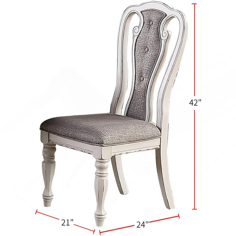 Ensemble de 2 chaises de salle à manger antiques et rembourrées capitonnées gris