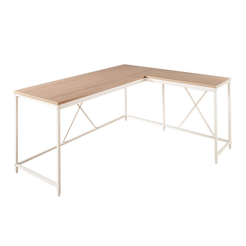 L-Shaped Metal Base Writing Desk, Brown/White