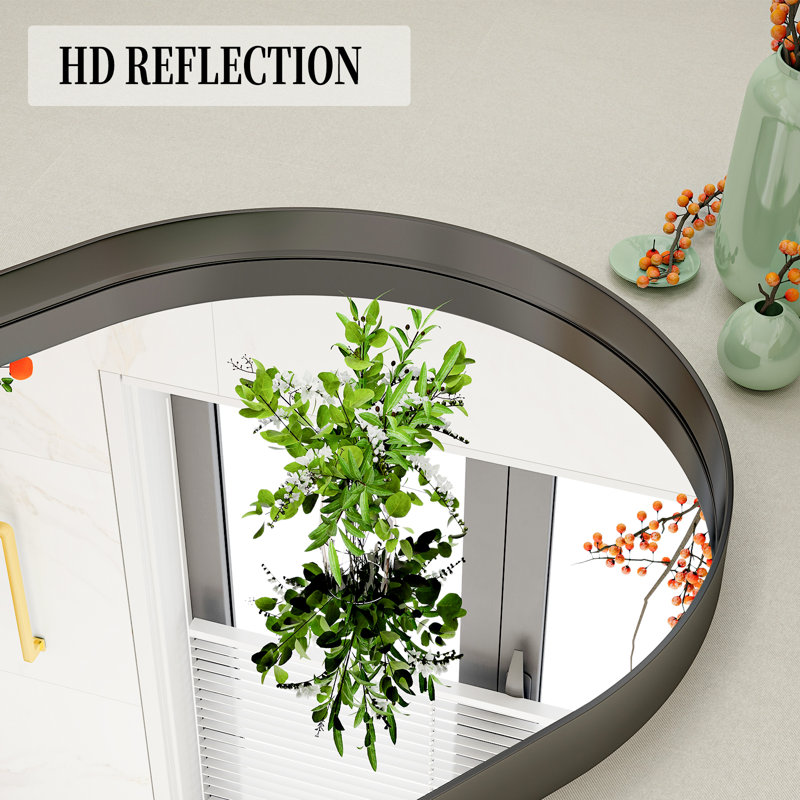 Mordern-Design Arched Deep Framed Waterproof Bathroom Mirror, 30" x 20", Black