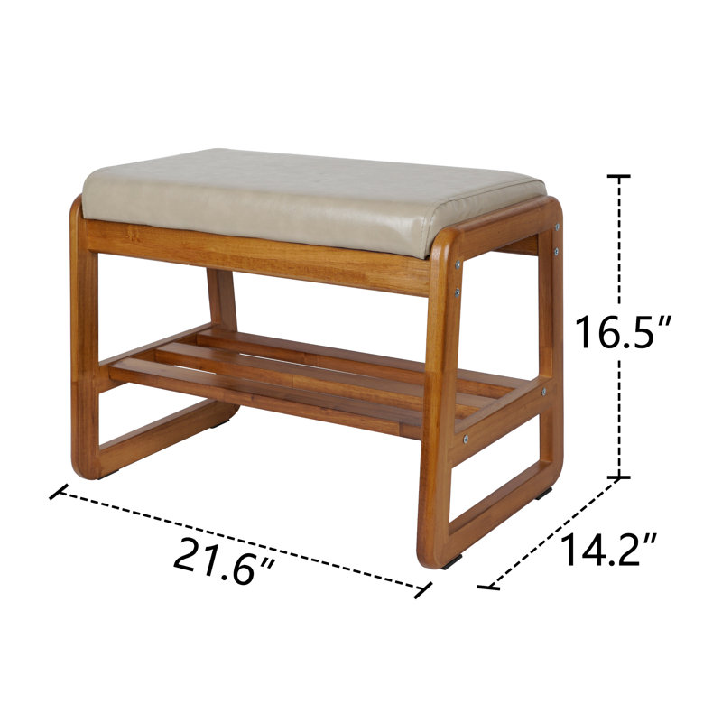 Banc de rangement en similicuir, Gris/beige, H 16,54 po x l 21,65 po x P 14,17 po