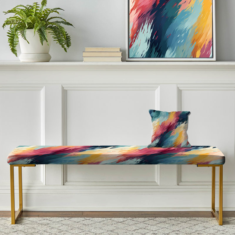 Contemporary Artistry Motif à chevrons - Banc tapissier abstrait doré