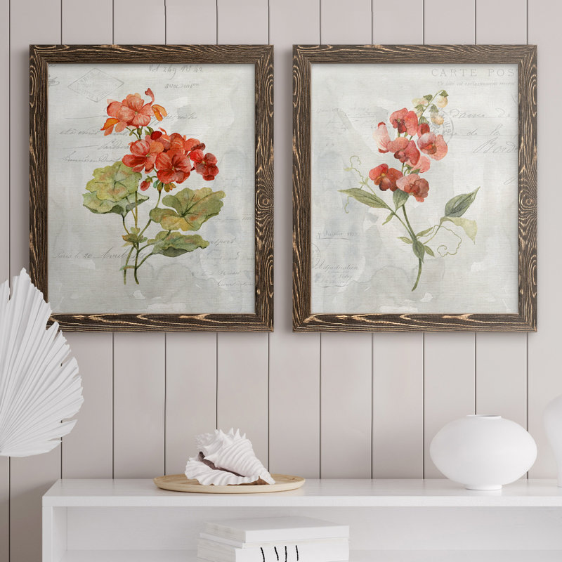 Lin, géranium, ensemble de reproductions d'art sur toile, H 43,5 po x l 31,5 po x P 1 po, Cadre noyer