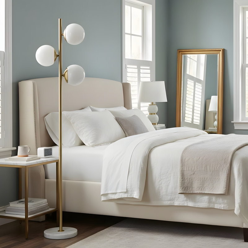 Lampe sur pied à triple ampoule avec base en marbre
