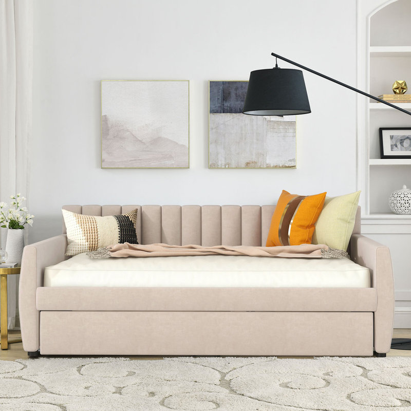 Rachiel Sophisticated Velvet Upholstered Daybed with Trundle, Beige