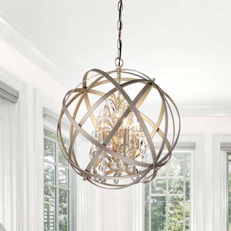 Chally 4 - Light 16" Unique Globe Chandelier with Crystal Accents