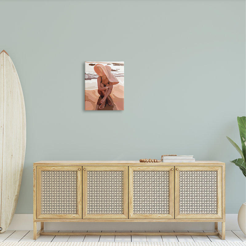 «Woman Sitting Enjoying Ocean Shore Summer Beach» par Amelia Noyes - impression, H 20 po x l 16 po x P 1,5 po, Toile tendue