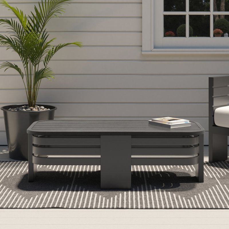 Ari 47" Aluminum Outdoor Coffee Table, Black, Aluminum