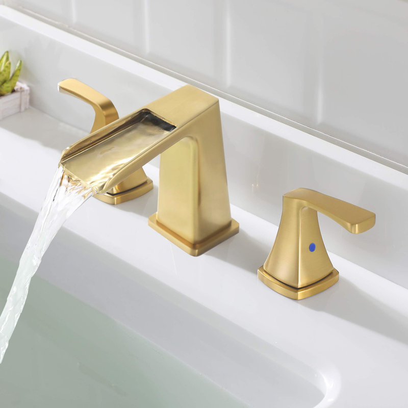 Robinet de salle de bain à large entraxe avec bonde, Or brossé