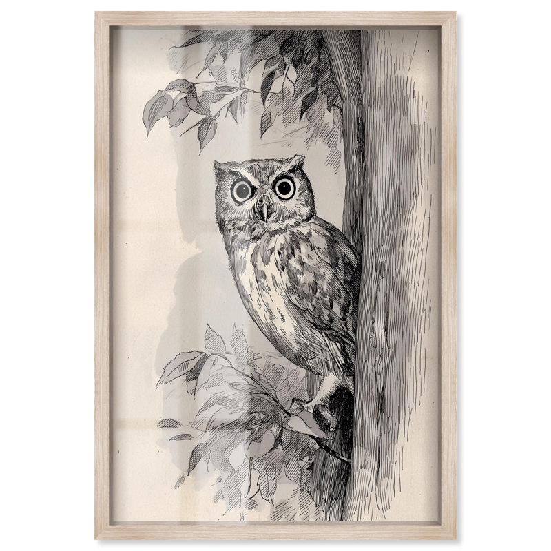 Art mural de cuisine, arbre perchoir et hibou par Art Remedy, cadre blond, 36 x 54, H 55 po x l 37 po, Cadre blond