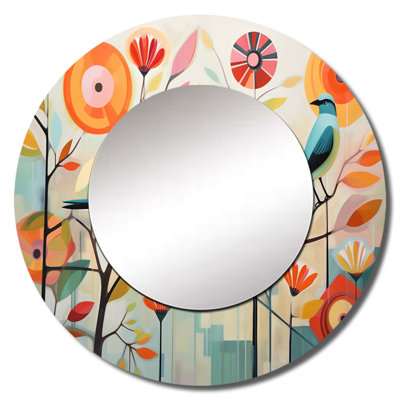 Green Mid Century Mod Nature IV - Midcentury Modern Unique Wall Mirror, Mid-Century Modern Round Mirror, Printed Metal Art