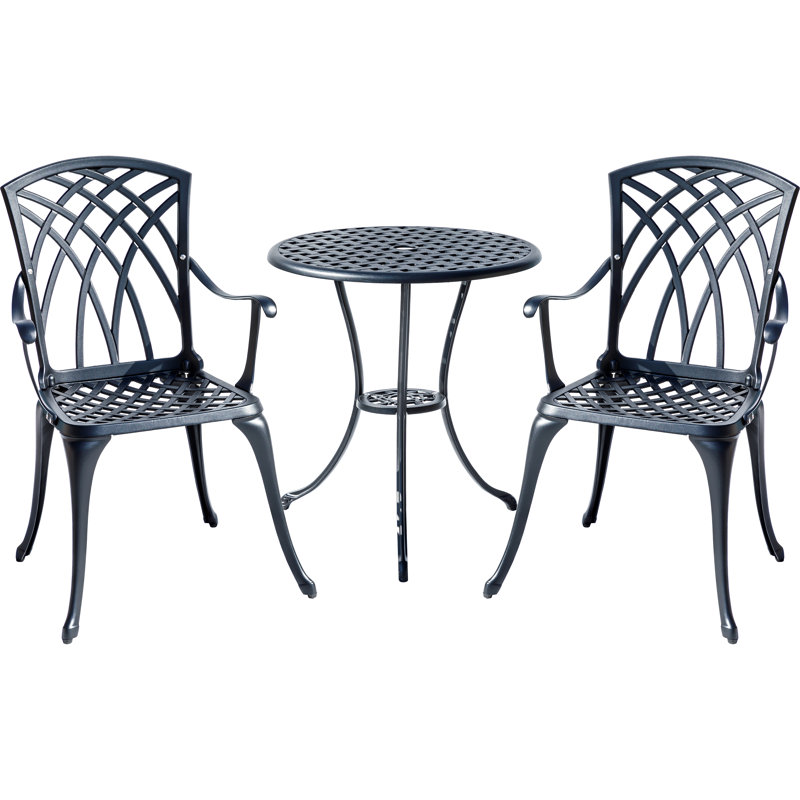 Black Cast Aluminum Outdoor Bistro Set with Armchairs