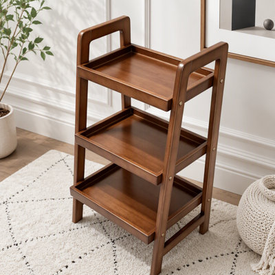 Étagère échelle à 3 niveaux 100 % bois massif, petite bibliothèque en bois massif, étagère échelle en bois d'hévéa massif pour petits espaces