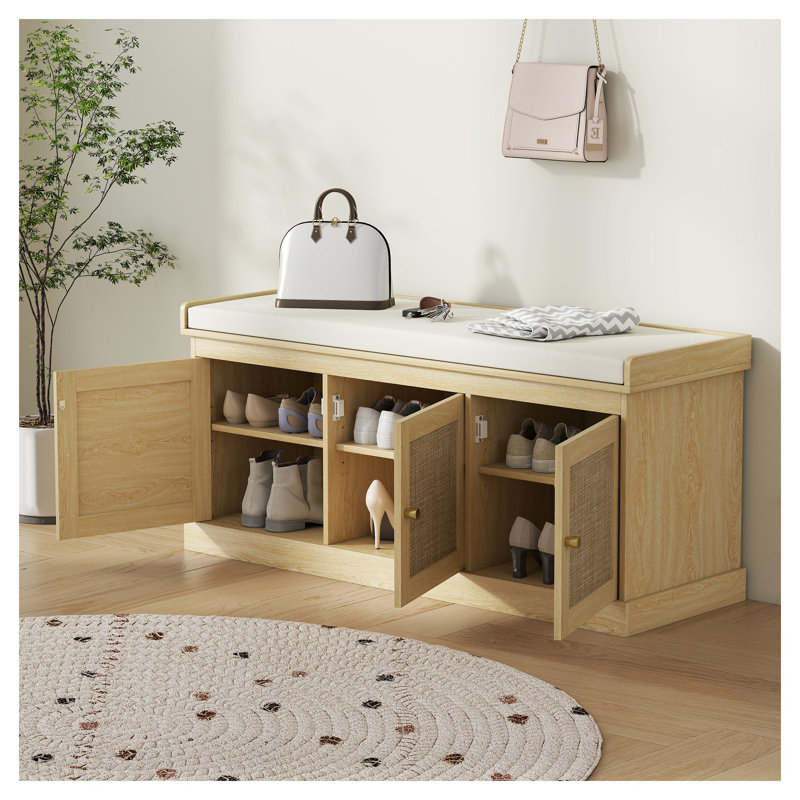 Banc de rangement pour chaussures avec portes en rotin tissé et rangement pour hall d'entrée HOMcom