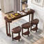 Ensemble de table de bar en bois massif avec 3 tabourets, finition en placage naturel, design multifonctionnel et peu encombrant pour les petits espaces